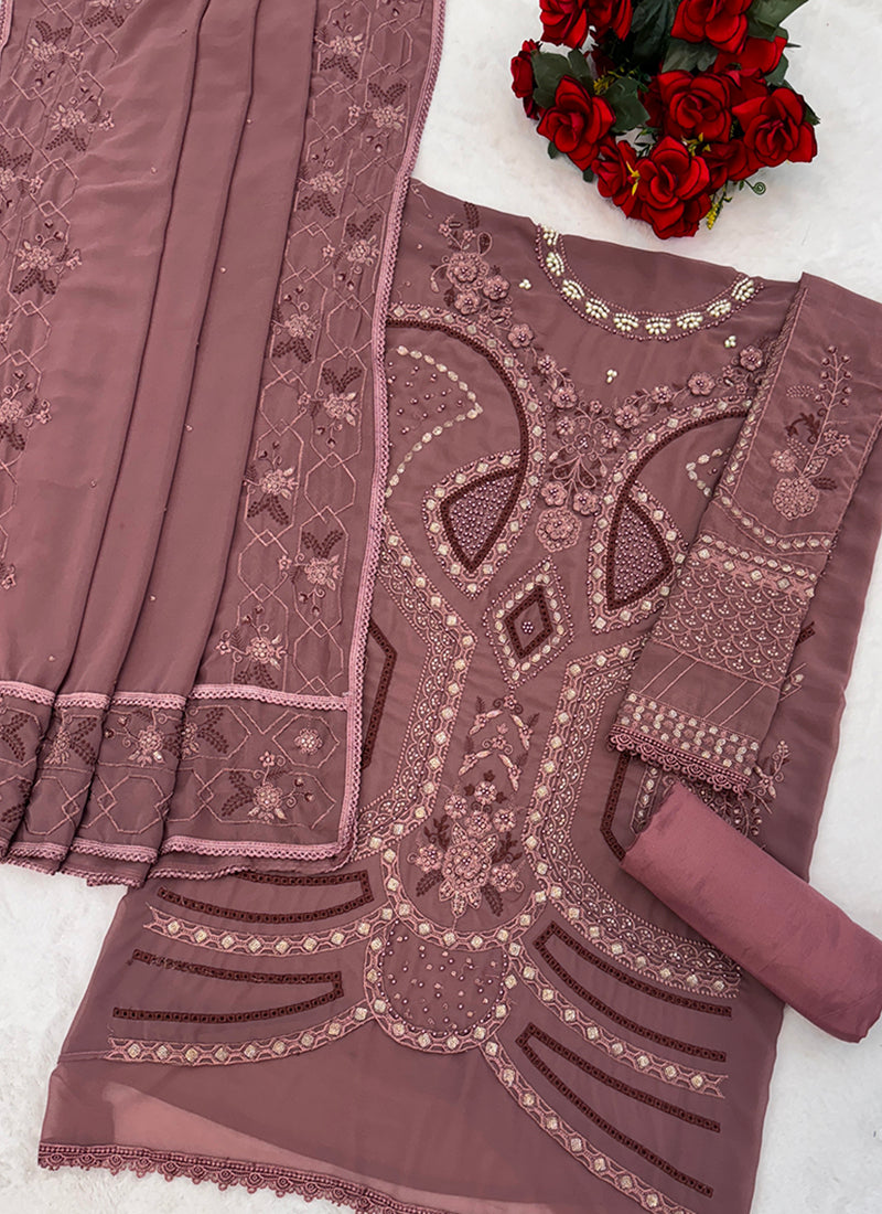 Faux Georgette Mauve Eid Wear Embroidery Work Pakistani Suit 387659