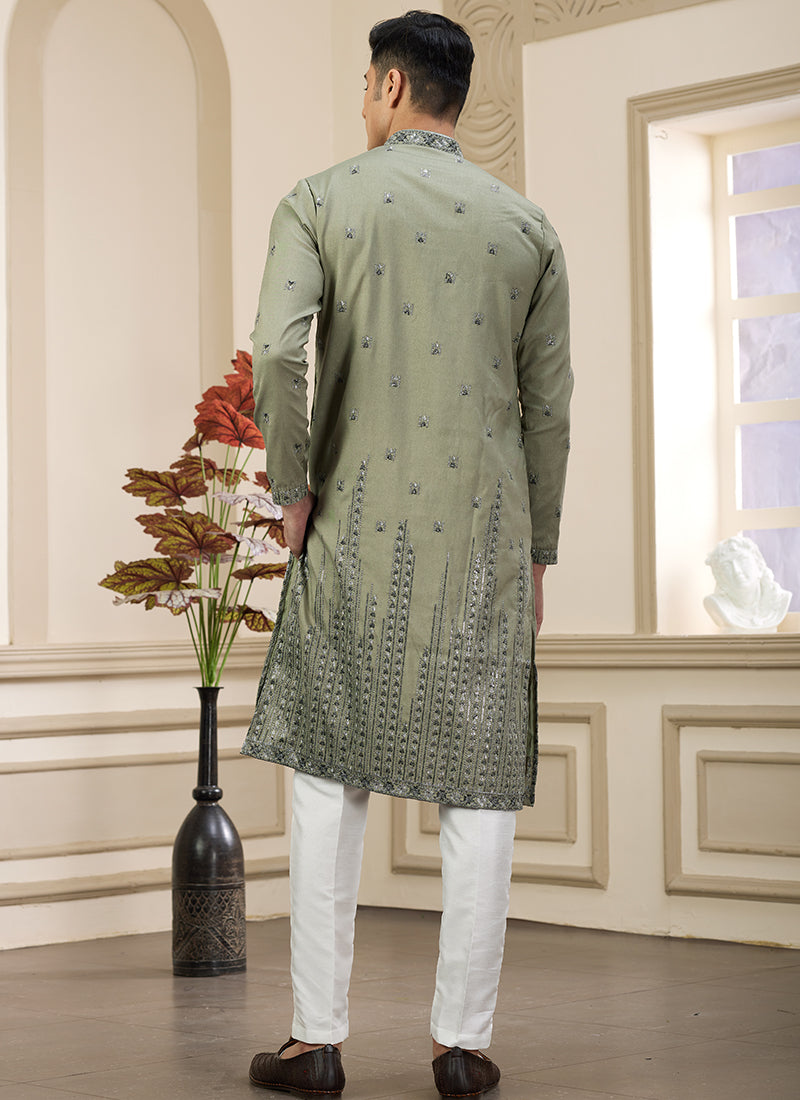 Art Silk Mehendi Party Wear Sequins Kurta Pajama