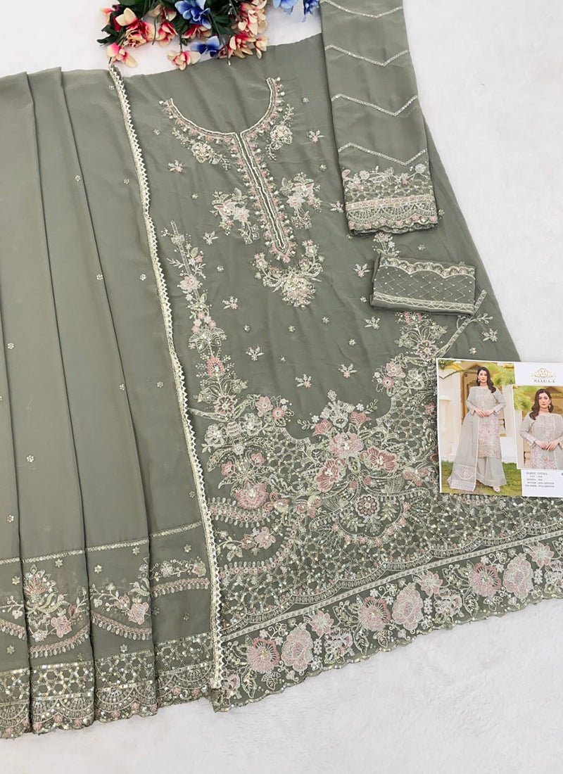 Faux Georgette Mint Green Eid Wear Embroidery Work Pakistani Suit 388565