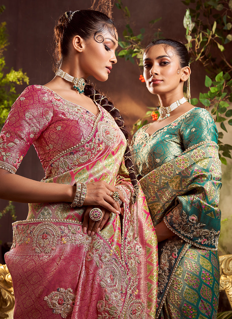 Viscose Silk Mint Green Wedding Wear Weaving Work Wedding Saree 388734