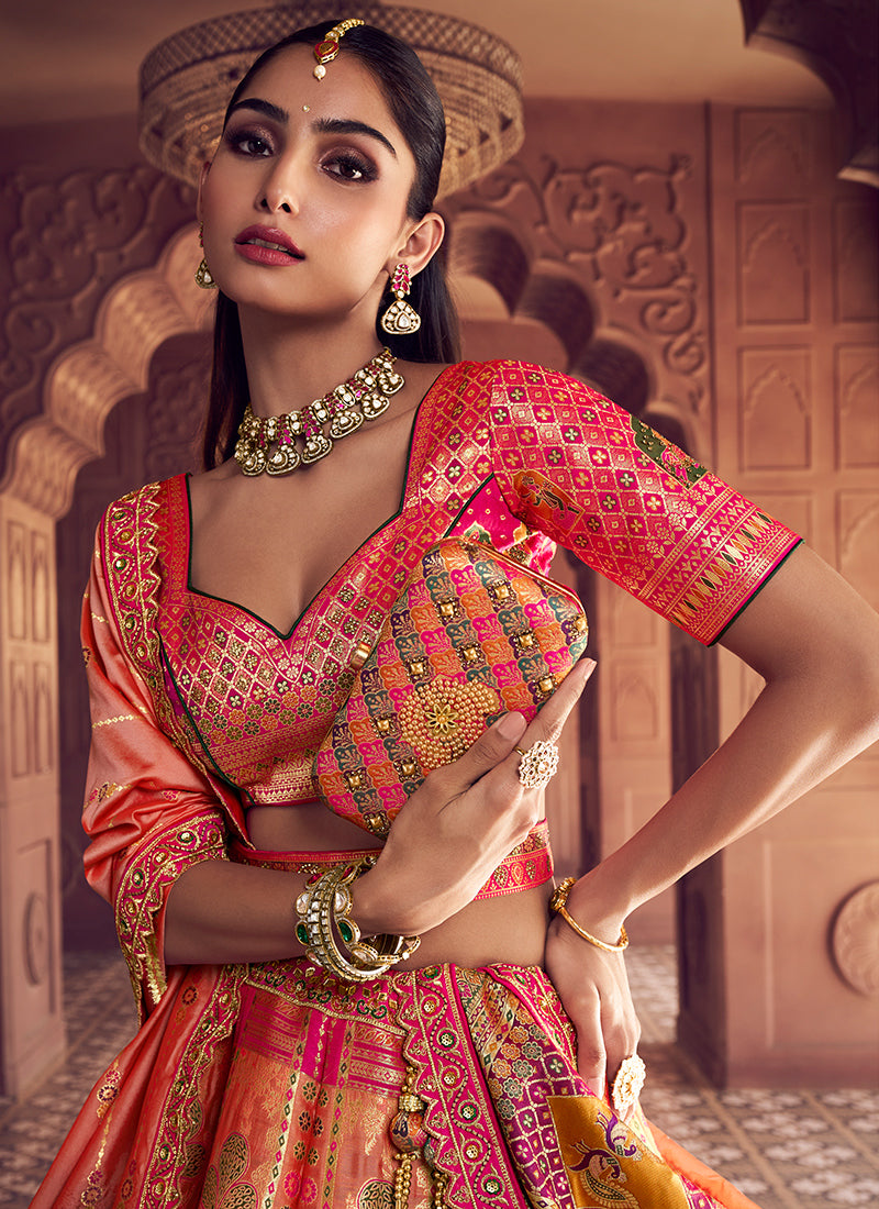 Multi Color Banarasi Silk Embroidery Work Wedding Wear Lehenga Choli SW697118