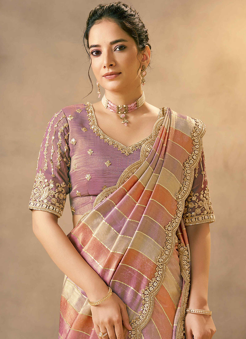 Banrasi Tissue Multi Color Wedding Wear Embellishement Work Ethnic Wedding Saree 386410