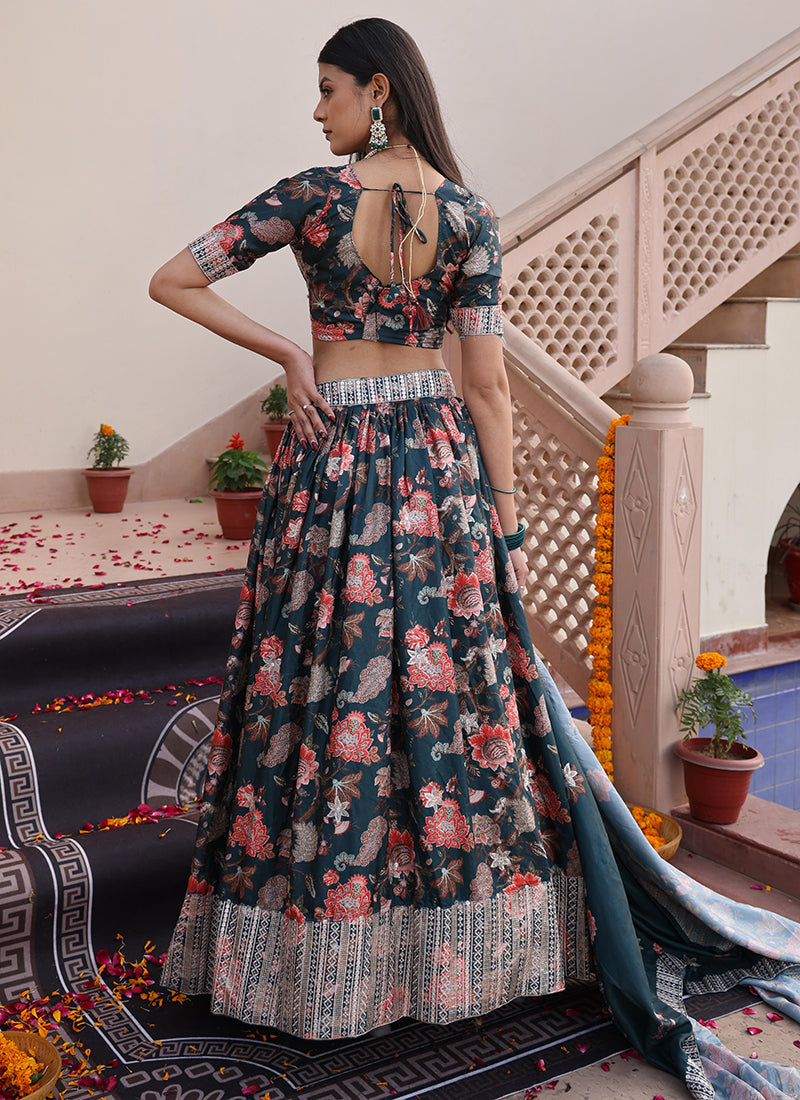 Chinon Multi Color Ocassional Wear Embroidery Work Lehenga Choli 386073