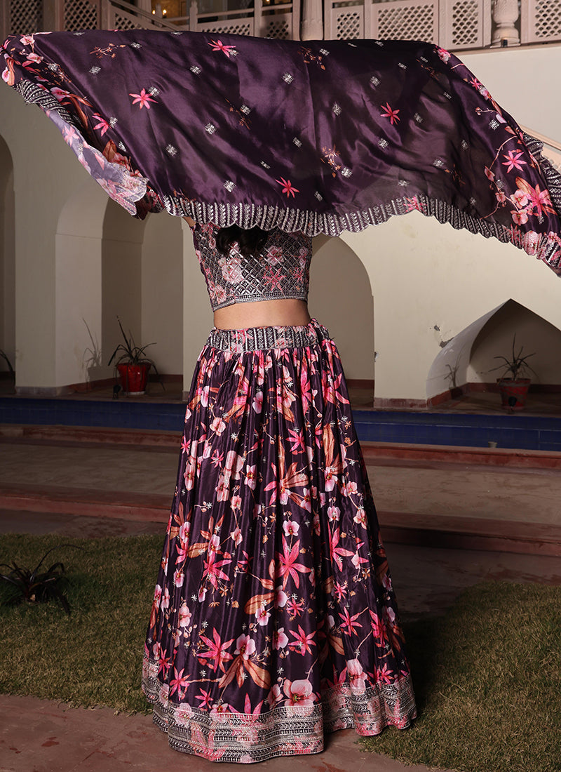 Chinon Multi Color Ocassional Wear Embroidery Work Lehenga Choli 386075