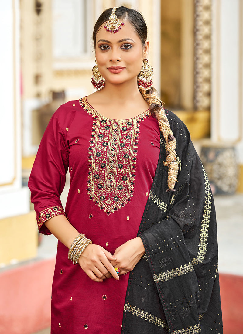 Gadhwal Silk Multi Color Festival Wear Embroidery Work Readymade Patiyala Suit 385797