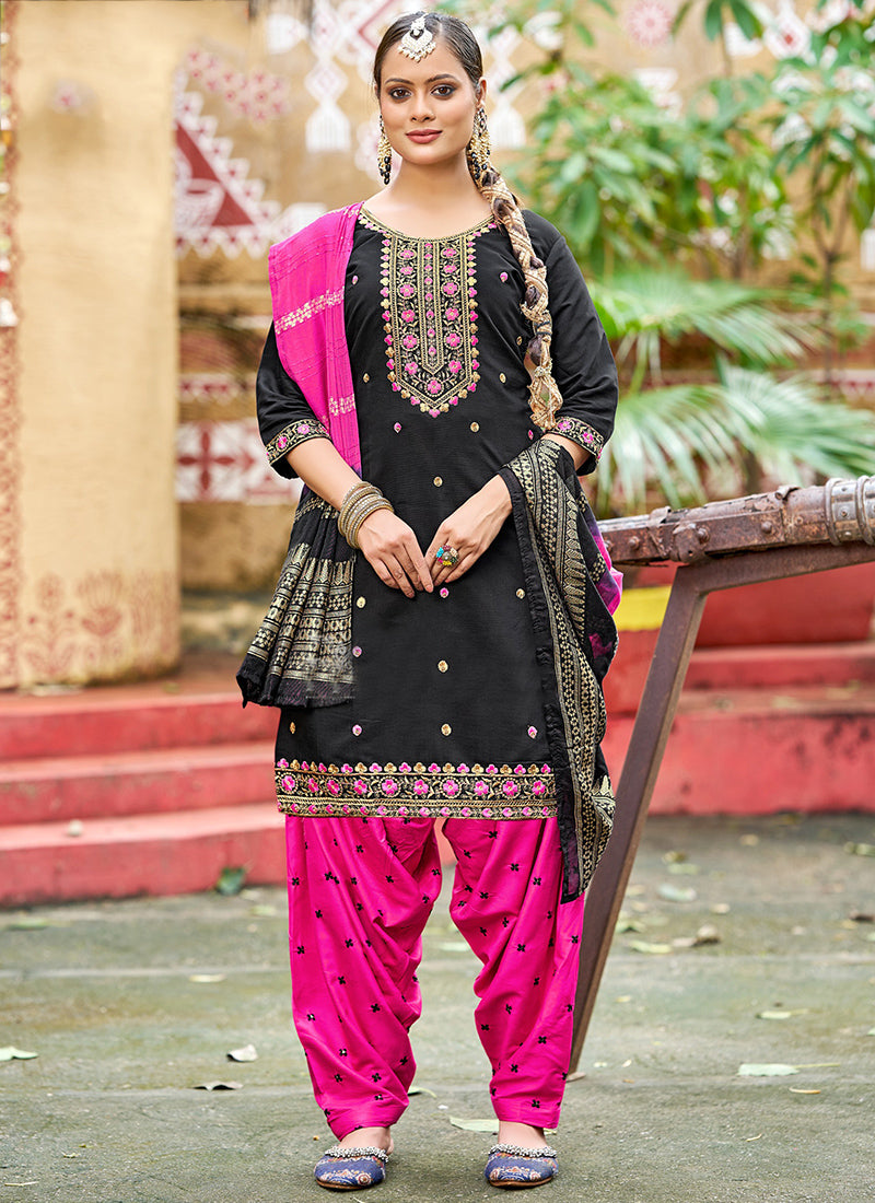 Gadhwal Silk Multi Color Festival Wear Embroidery Work Readymade Patiyala Suit 385799