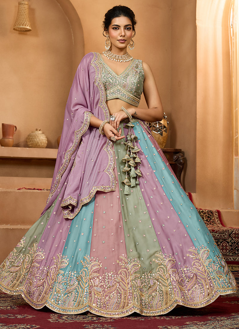 Georgette Multi Color Designer Wear Embroidery Work Lehenga Choli 385393