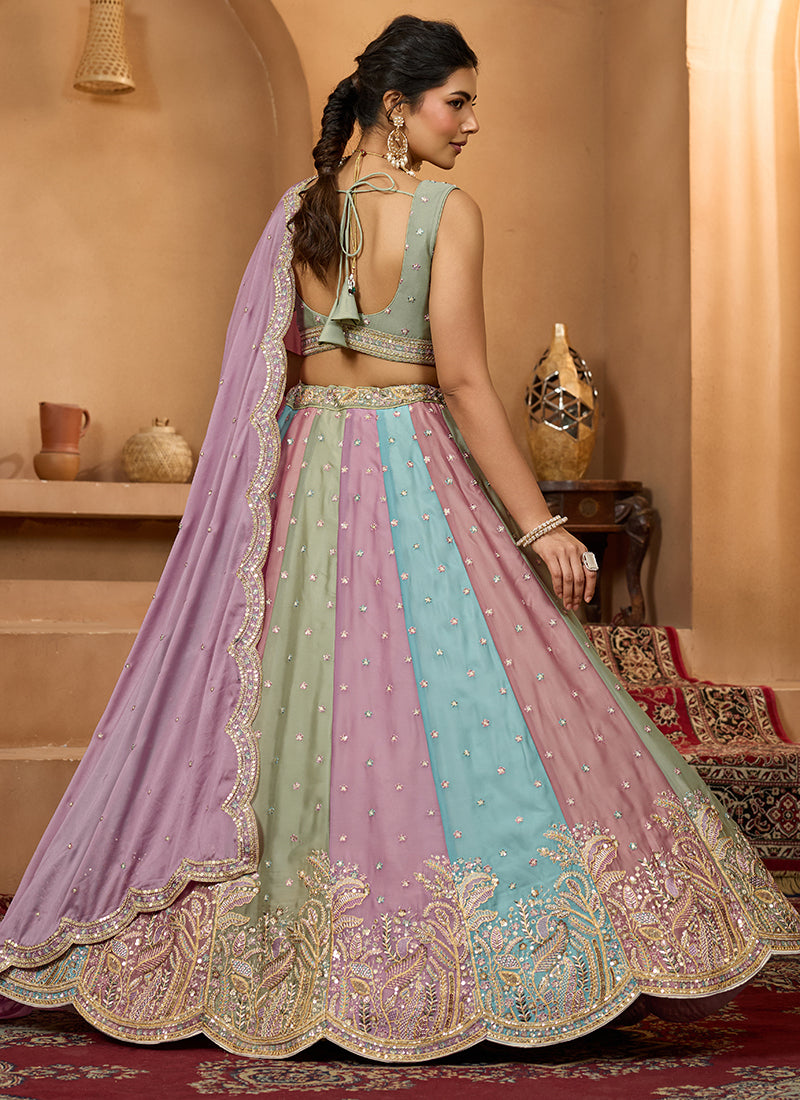 Georgette Multi Color Designer Wear Embroidery Work Lehenga Choli 385393