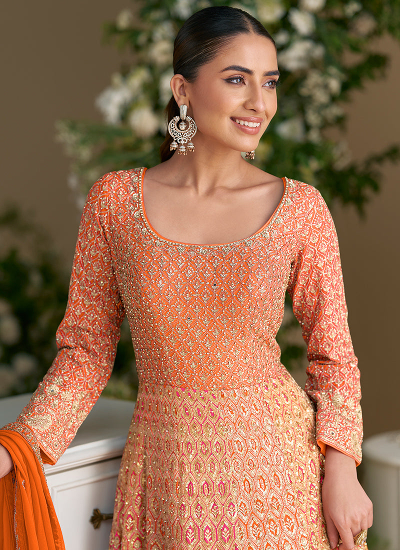 Georgette Multi Color Wedding Wear Embroidery Work Readymade Anarkali Suit 385164