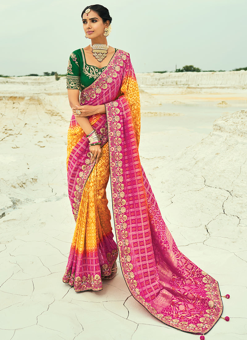 Georgette Multi Color Saree with Heavy Hand Work for Wedding Wear 383301