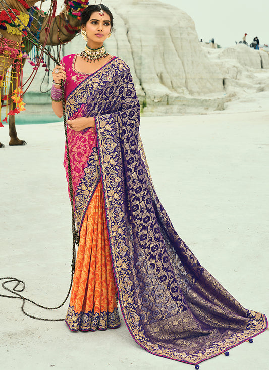 Georgette Multi Color Saree with Heavy Hand Work for Wedding Wear 383302