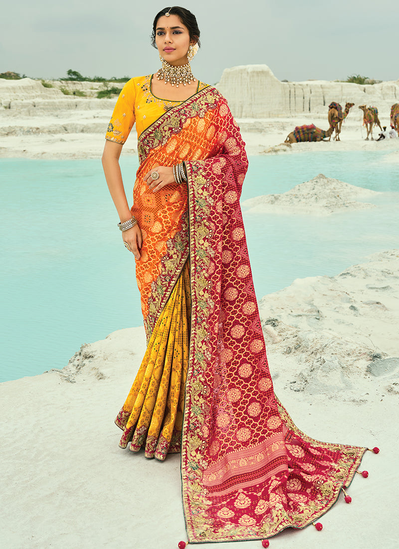 Georgette Multi Color Saree with Heavy Hand Work for Wedding Wear 383307
