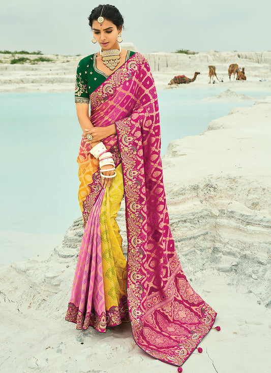 Georgette Multi Color Saree with Heavy Hand Work for Wedding Wear 383310