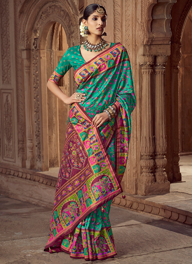 Pv Silk Multi Color Saree with Printed Work for Designer Wear 385136