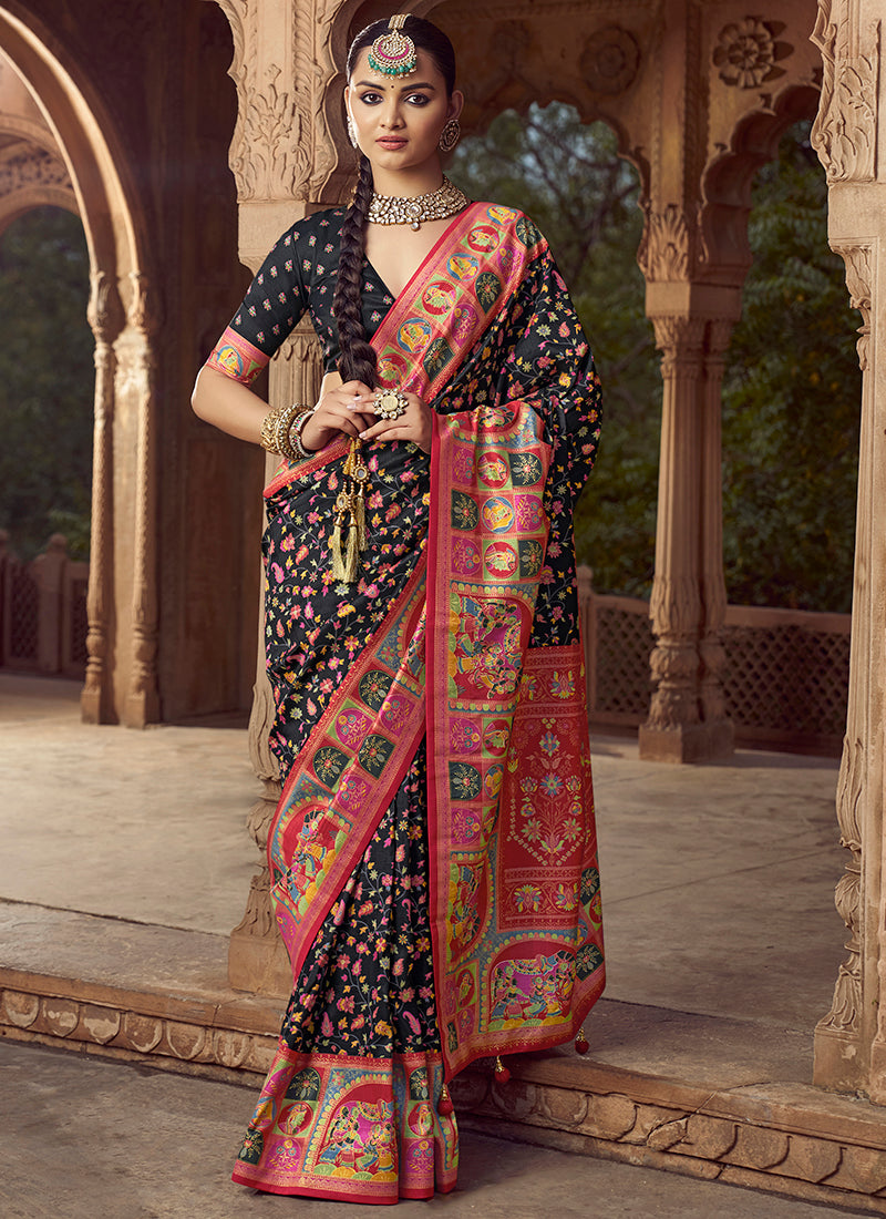 Pv Silk Multi Color Saree with Printed Work for Designer Wear 385137
