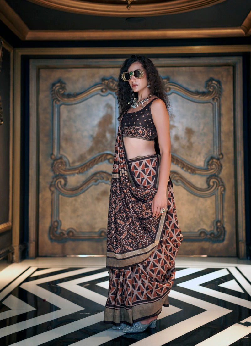 Pv Silk Multi Color Party Wear Printed Work Saree 385898