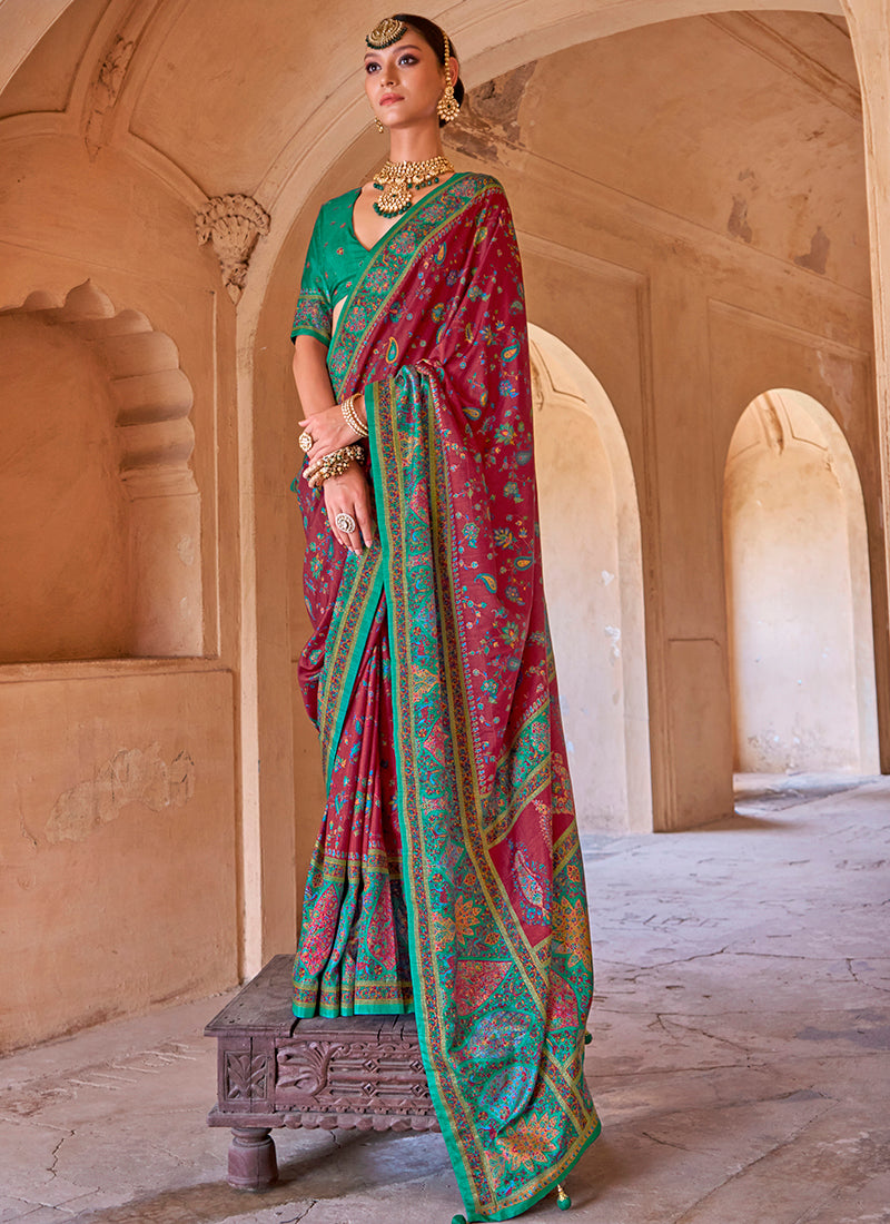 Pv Silk Multi Color Party Wear Weaving Work Saree 385817