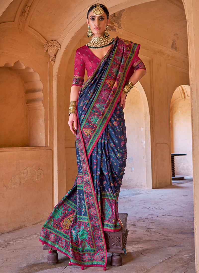 Pv Silk Multi Color Party Wear Weaving Work Saree 385819