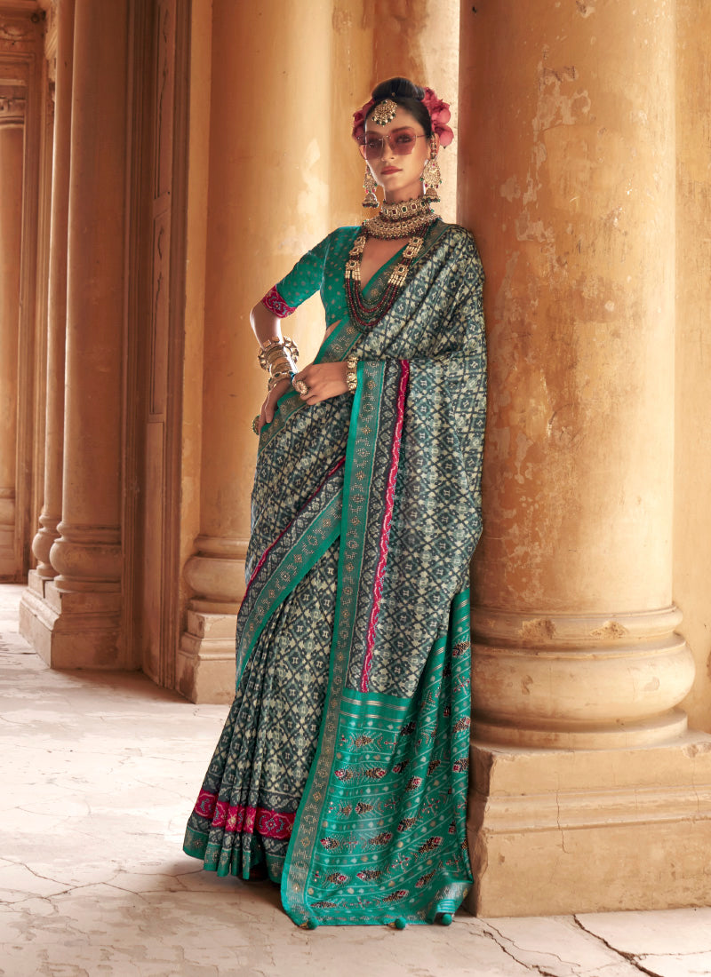 Pv Silk Multi Color Party Wear Printed Work Saree 385925