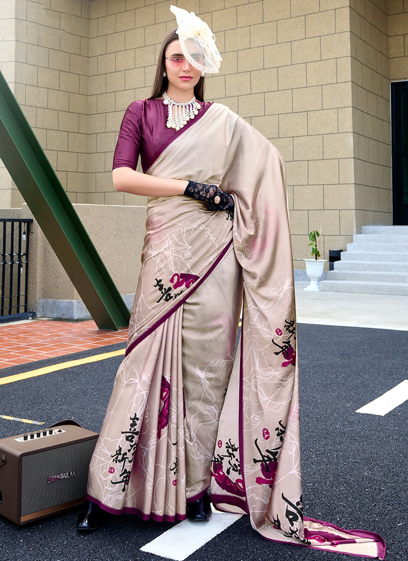 Satin Crape Multi Color Designer Wear Digital Print Work Saree 385604