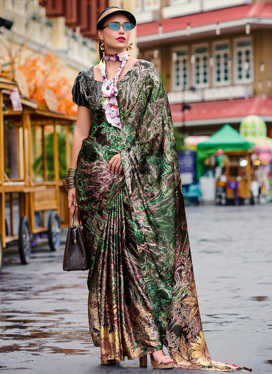 Satin Crape Multi Color Designer Wear Digital Print Work Saree 385627