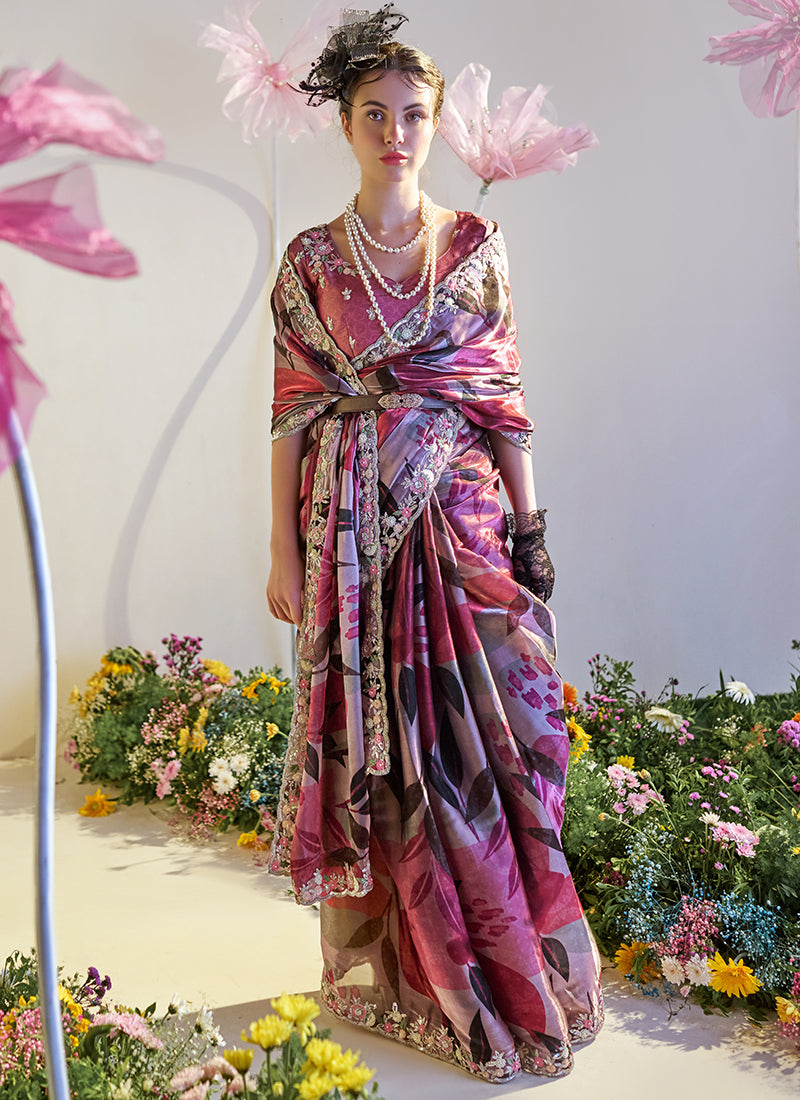 Satin Silk Multi Color Saree with Digital Print Work for Festival Wear 381845