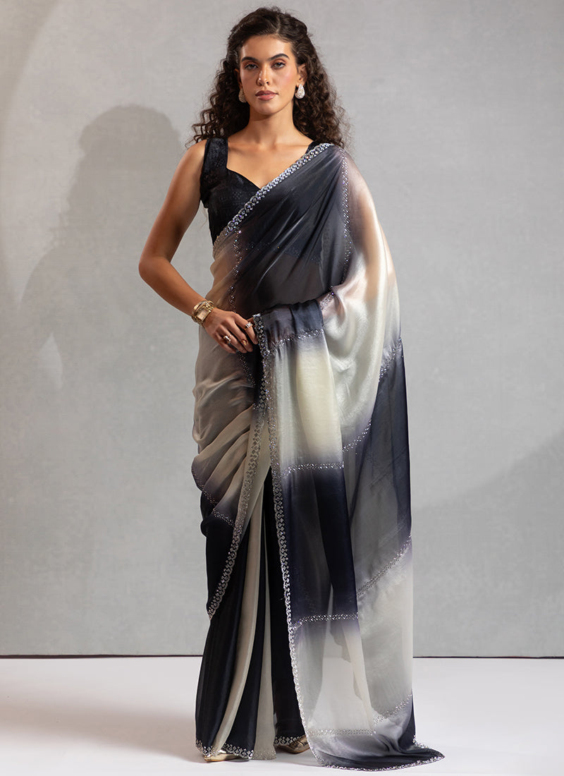 Satin Silk Multi Color Saree with Ombre Work for Party Wear 380670