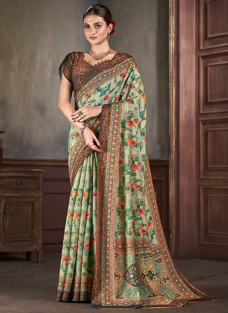 Silk Multi Color Saree with Digital Print Work for Daily Wear 381854