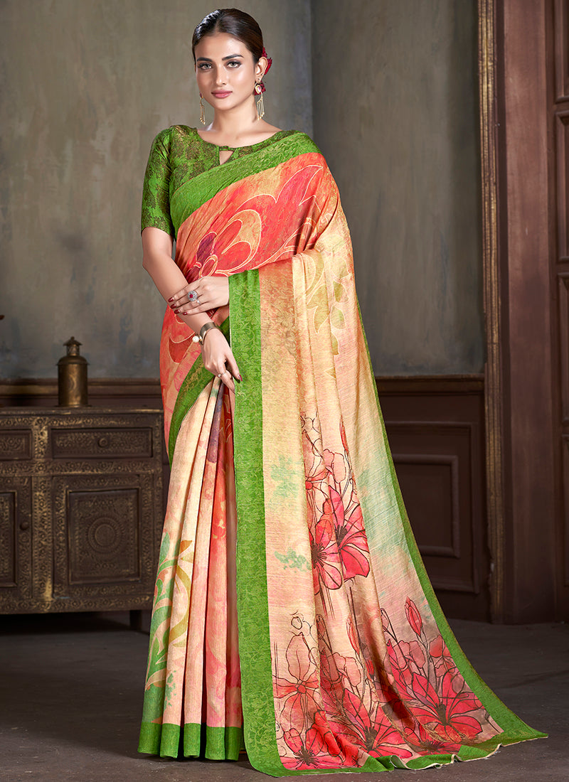 Silk Multi Color Saree with Digital Print Work for Daily Wear 381856