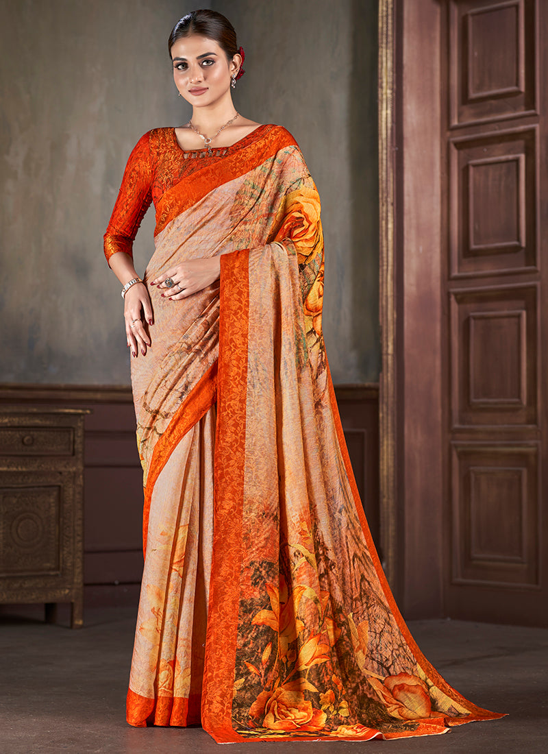 Silk Multi Color Saree with Digital Print Work for Daily Wear 381862