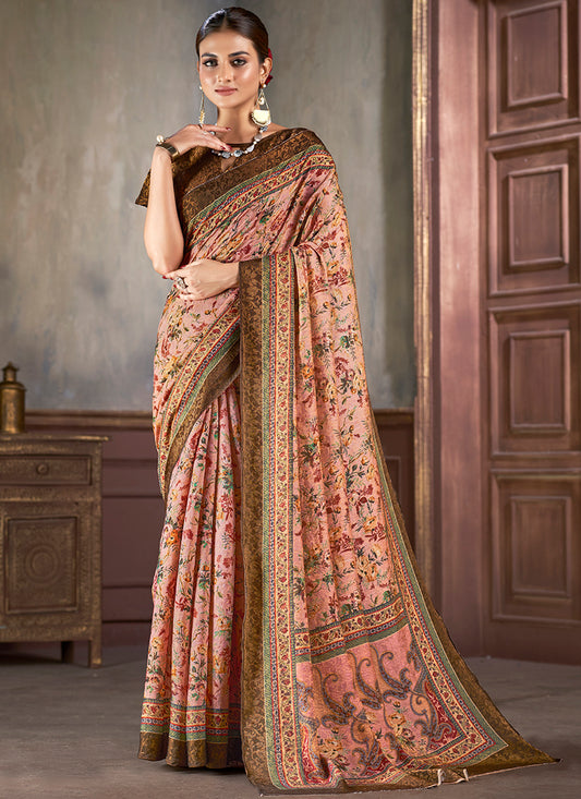 Silk Multi Color Saree with Digital Print Work for Daily Wear 381869