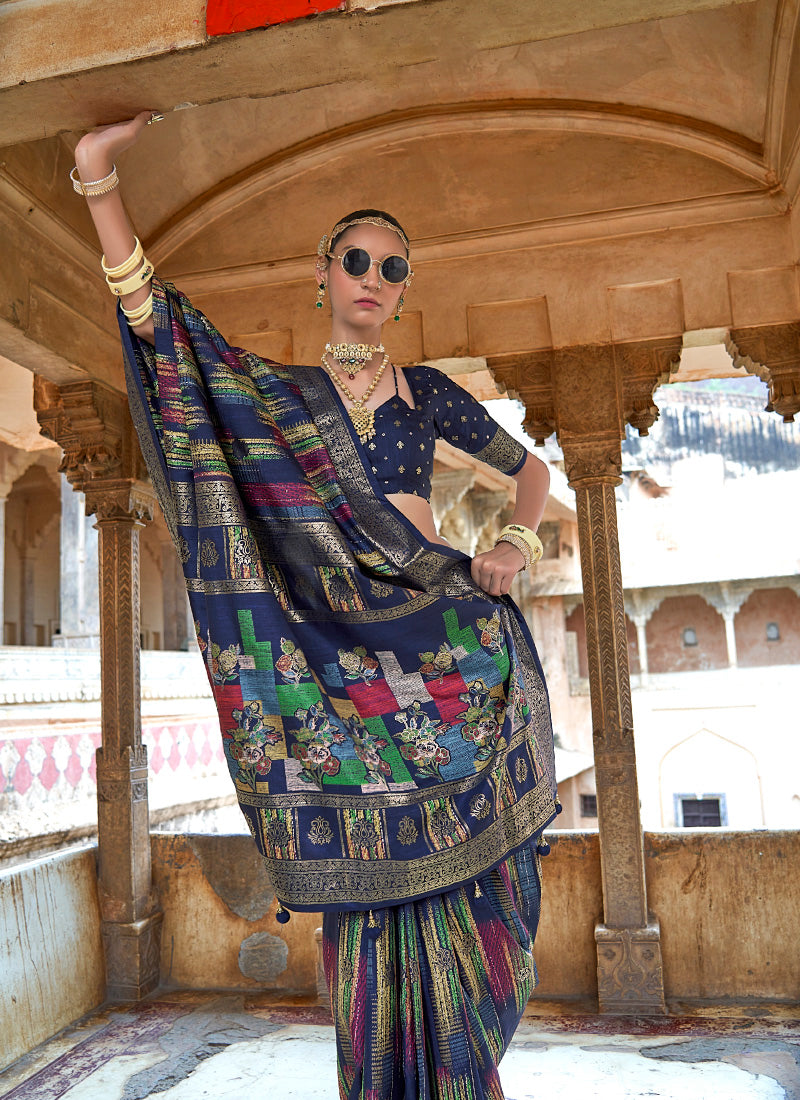 Silk Multi Color Party Wear Weaving Work Saree 385918