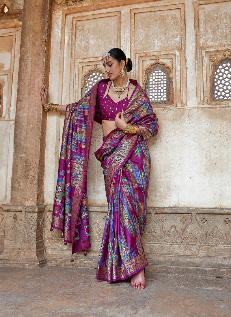 Silk Multi Color Party Wear Weaving Work Saree 385920