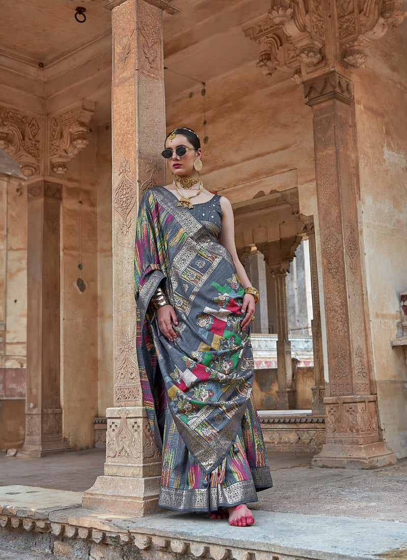 Silk Multi Color Party Wear Weaving Work Saree 385921