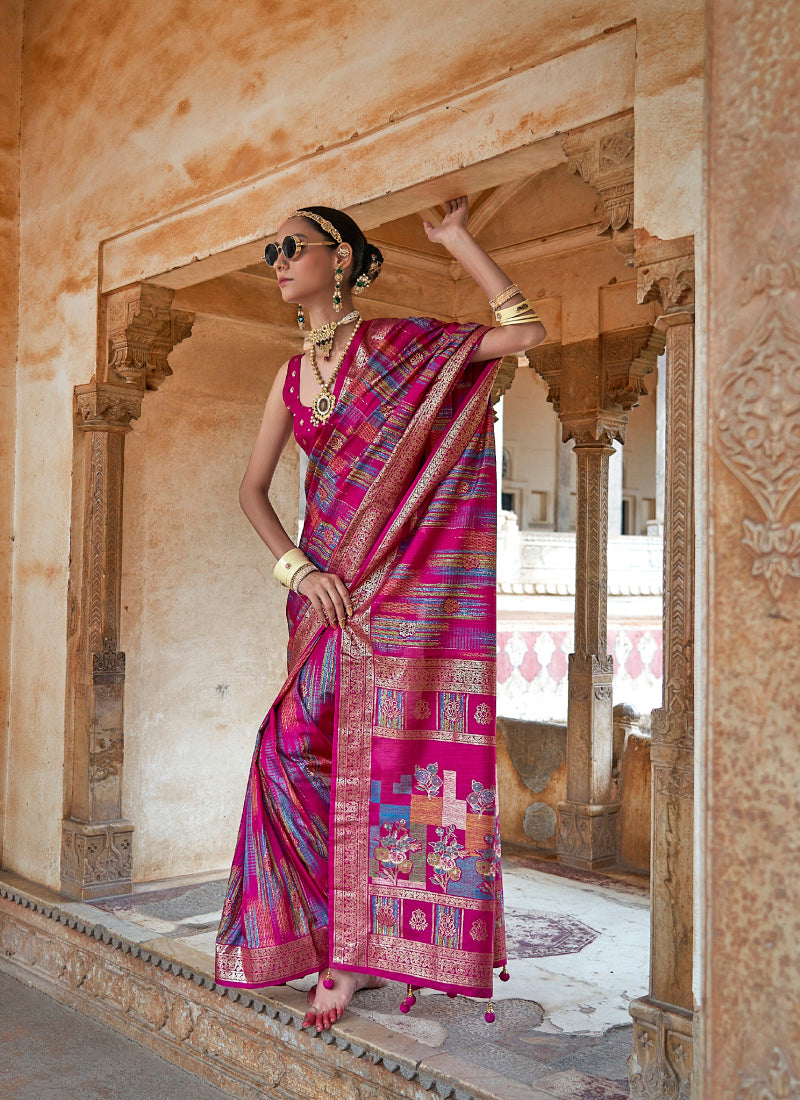 Silk Multi Color Party Wear Weaving Work Saree 385922