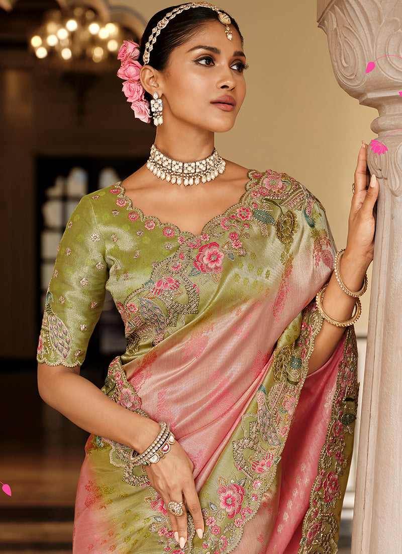 Multi Color Silk Zari Work Wedding Wear Saree SW900848