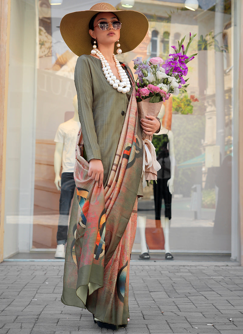 Twill Silk Multi Color Occasional Wear Digital Print Work Designer Saree 388338