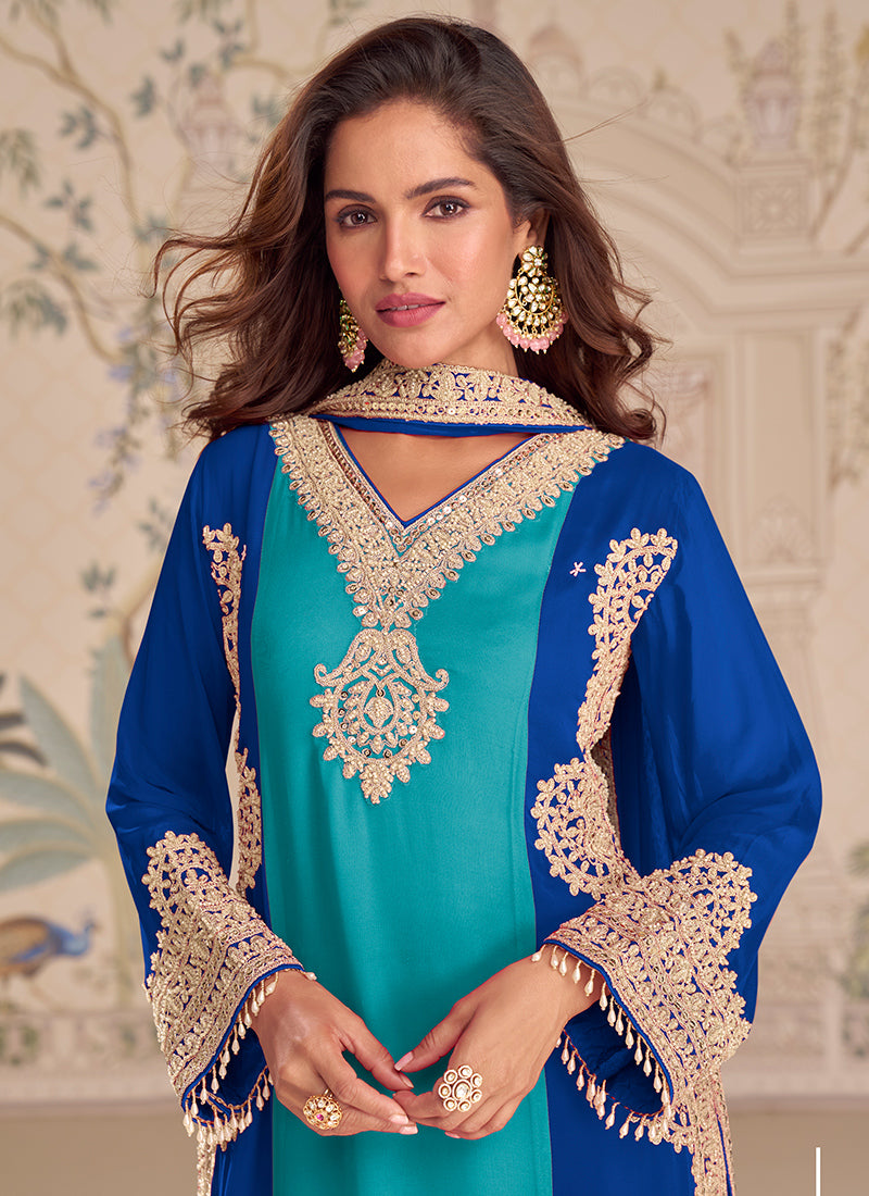 Multi Georgette Embroidery Work Festival Wear Readymade Plazzo Suit SW198913