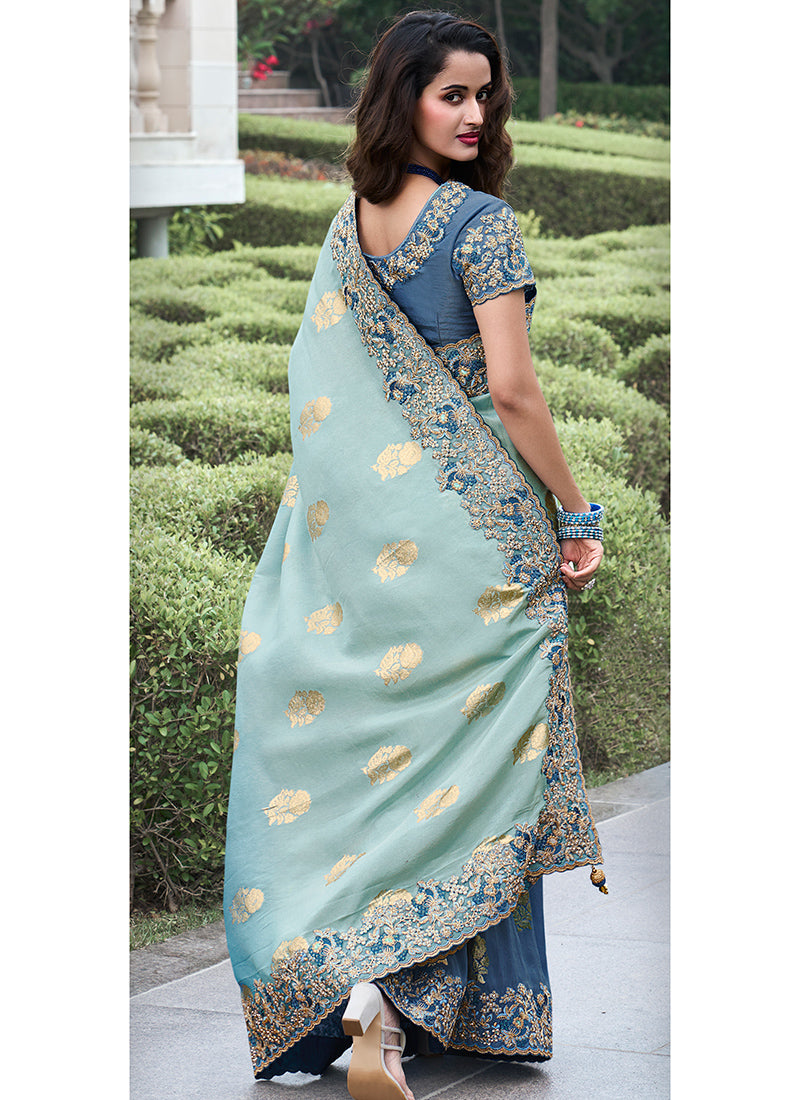 Multicolor Pure Tissue Silk Embroidery Work Occasional Wear Saree SW220690