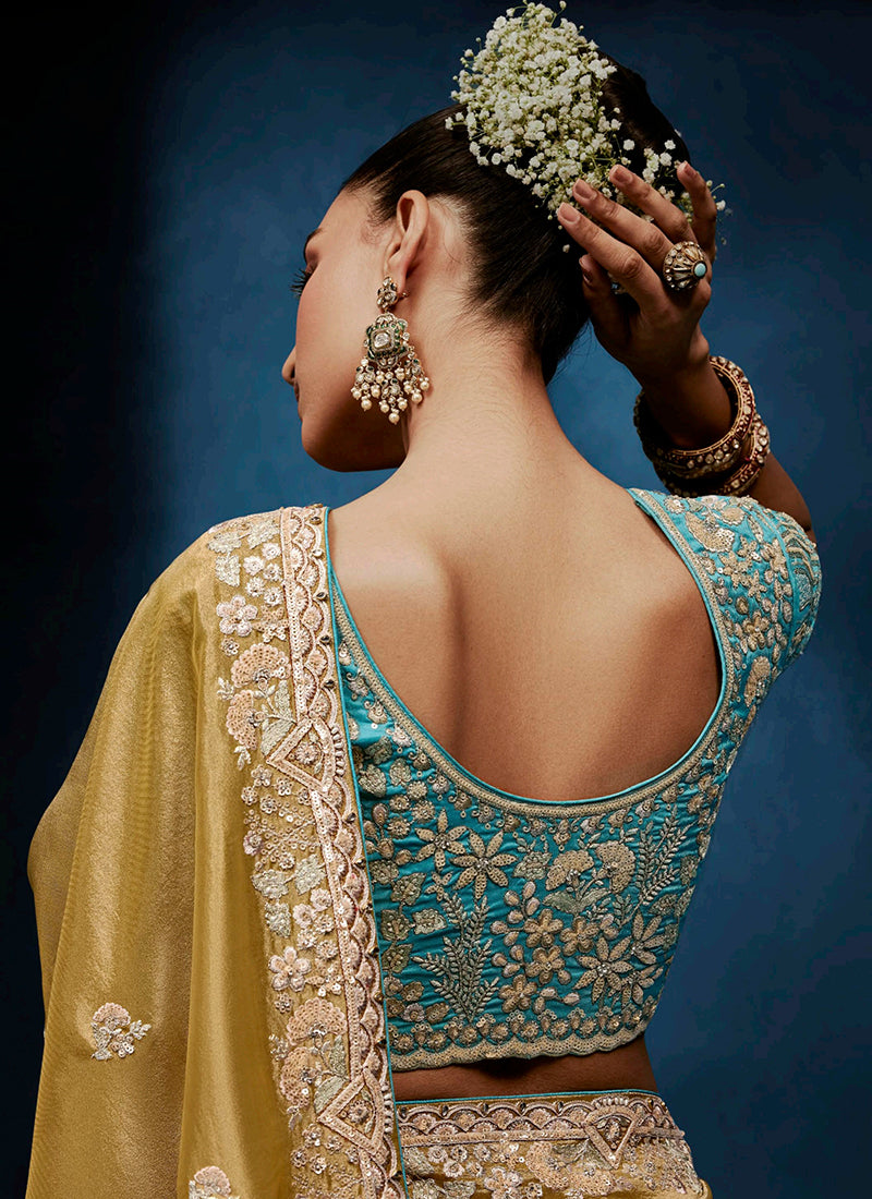 Mustard Fancy Silk Embroidery Work Wedding Wear Saree SW710457