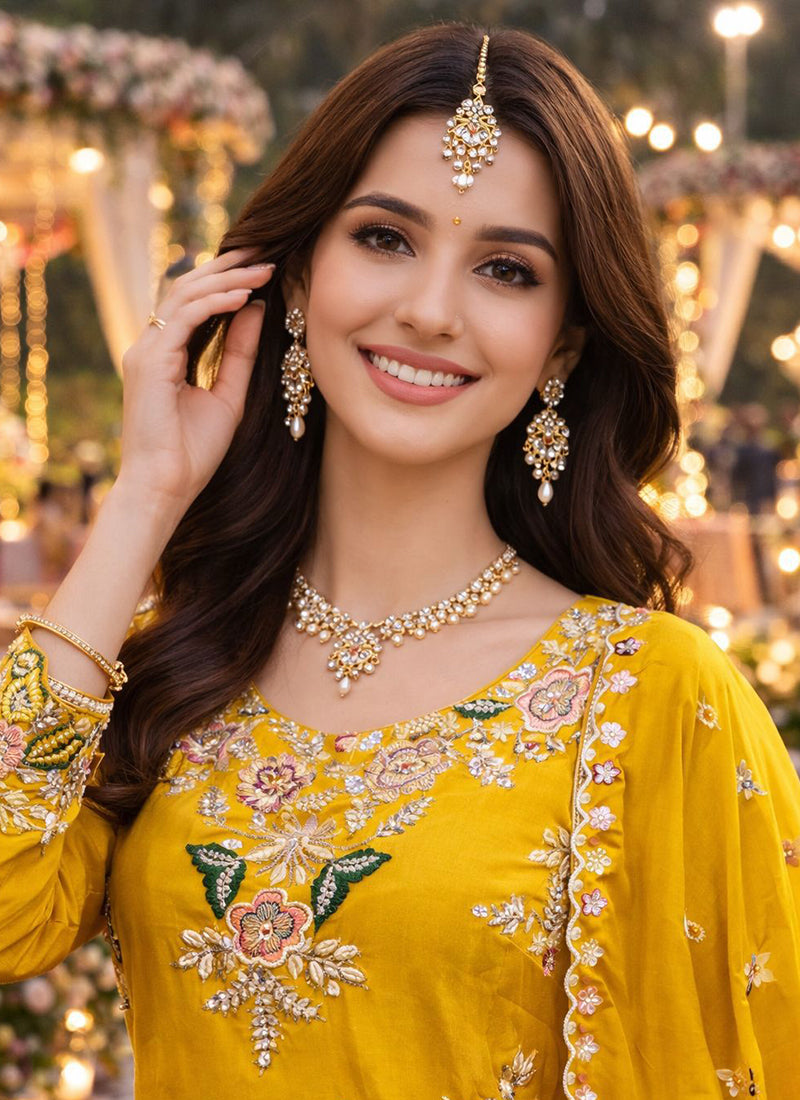 Mustard Viscose Embroidery Work Festival Wear Readymade Sharara Suit SW746848