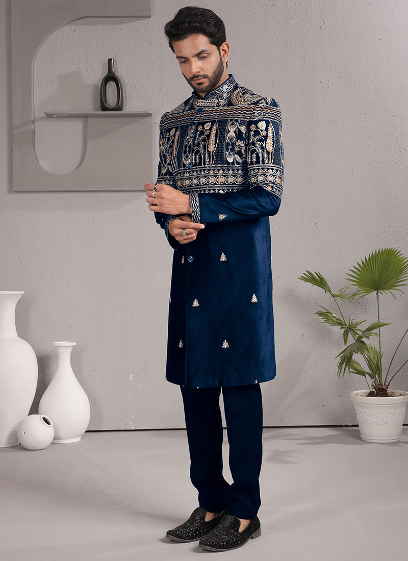 Navy Blue Armani Embroidery Work Wedding Wear Readymade 2 Pcs Suit SW834331