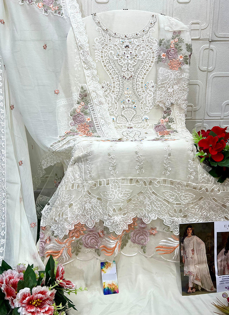 Off White Chiffon Embroidery Work Eid Wear Pakistani Suit SW936076