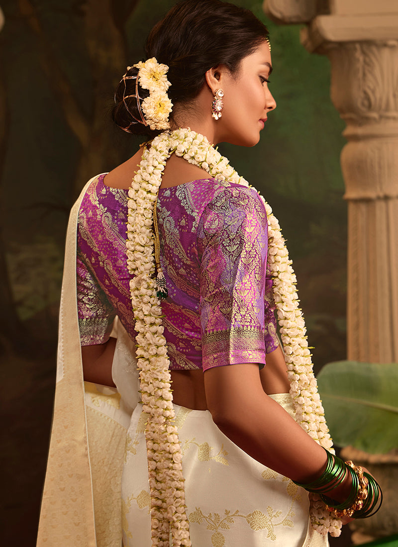Off White Dola Silk Weaving Work Occasional Wear Saree SW981817