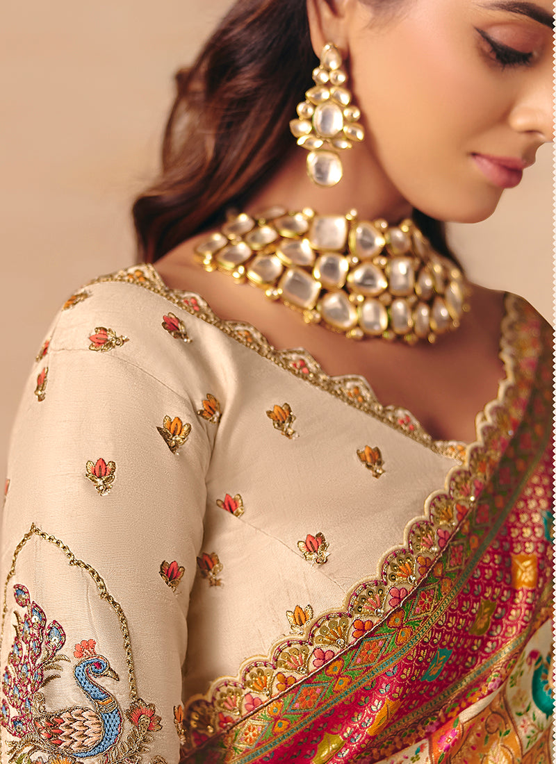 Off White Silk Sequins Work Wedding Wear Saree SW625938