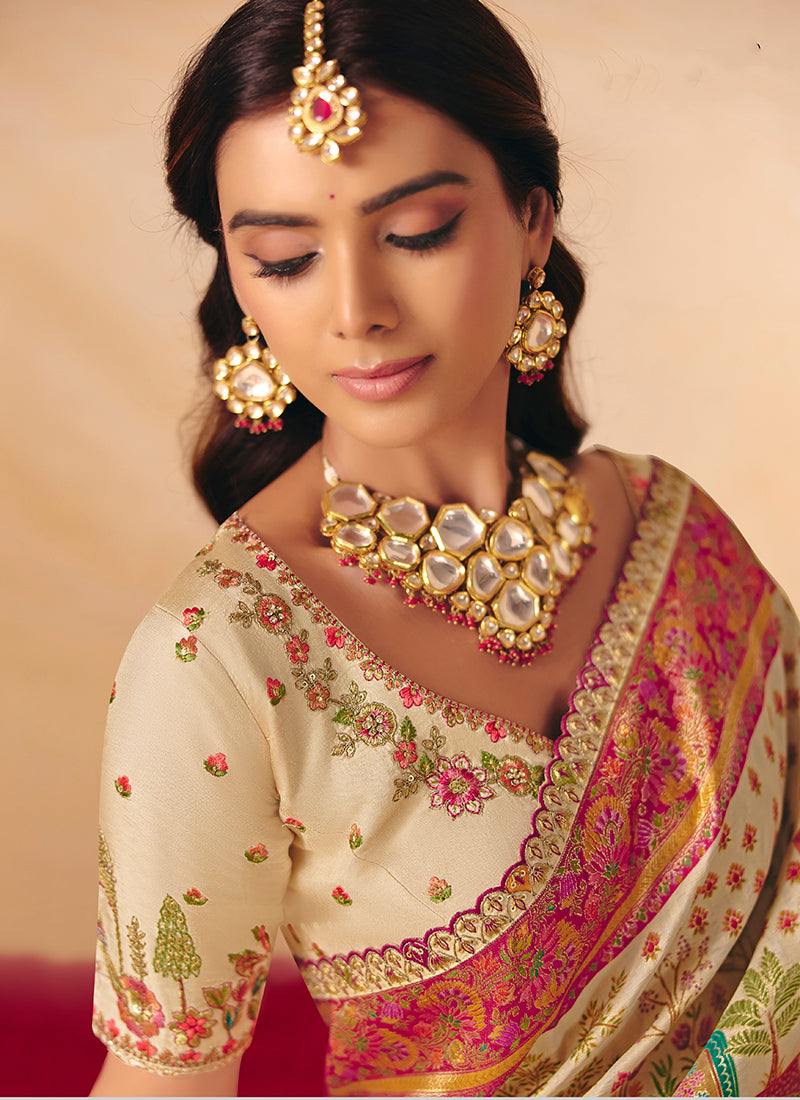 Off White Silk Sequins Work Wedding Wear Saree SW268350