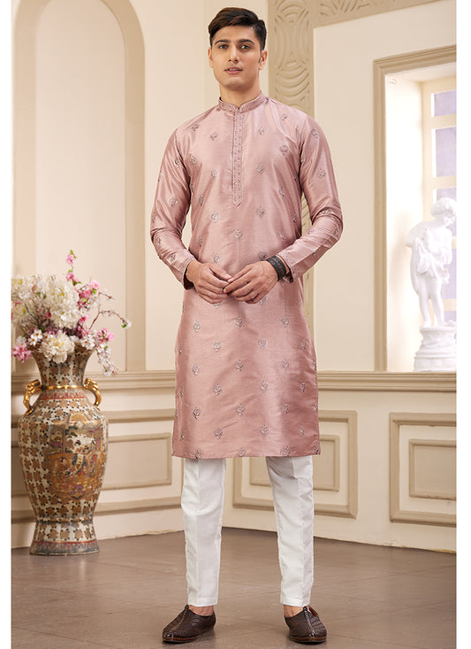 Stylish Olive Art Silk Kurta Pajama for Festive Wear with Sequins Work