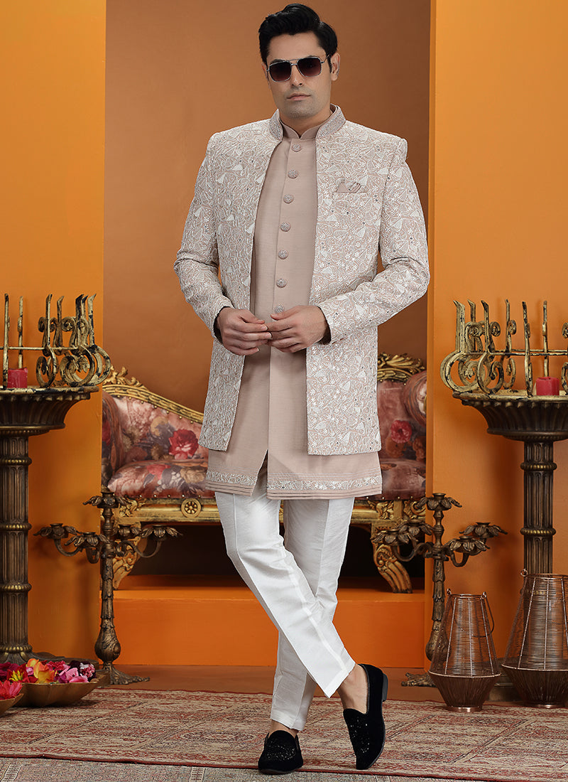 Onion Art Silk Computer Thread Work Wedding Wear Readymade Indowestern Sherwani SW763744