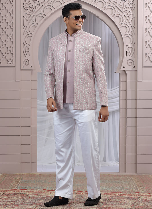 Art Silk Onion Wedding Wear Pattern Pc Work Readymade Indo Western 385495