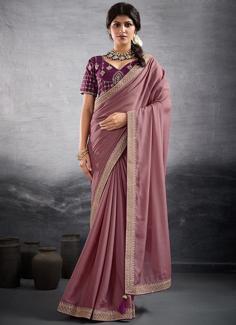 Georgette Onion Party Wear Embroidery Work Saree 385552